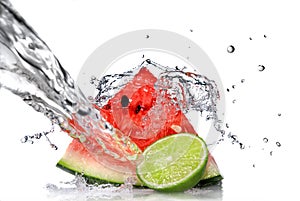 Watermelon with lime and water splash