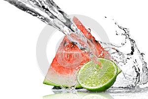 Watermelon, lime and water splash