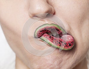 Watermelon lips grimacing