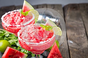 Watermelon margaritas with lime and mint