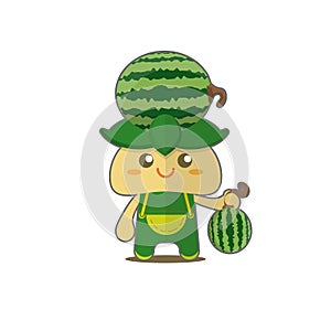Watermelon mascot illustration, holding a Watermelon