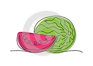 Watermelon One line drawing on white background