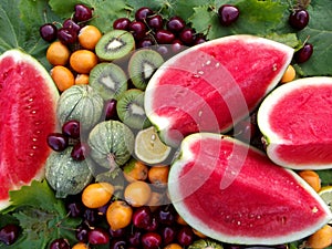 Watermelon and other fruits display