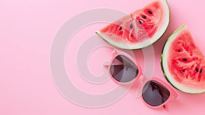 Watermelon Padise: The Beach Sunglasses Concept on a Pink Background