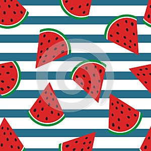 Watermelon pattern on blue background. Baby background for fabric textile