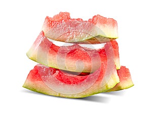 Watermelon peel peices. Ripe sweet watermelon isolated on white. Summer