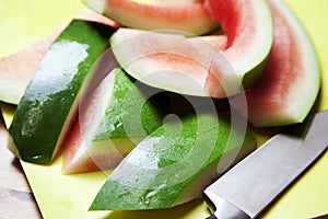 Watermelon Rind on a cutting mat photo