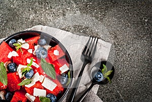 Watermelon salad with feta, mint, blueberry