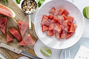 Watermelon salad recipe ingredient in the kitchen