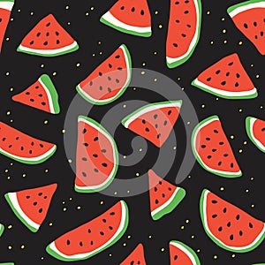 Watermelon seamless. Organic fruit. Vector sketch illustration. Vegetarian healthy food.