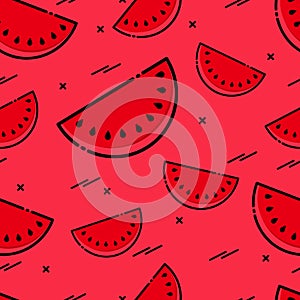 watermelon seamless pattern background with memphis tropical wallpaper vector design