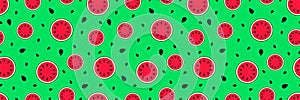 Watermelon seamless pattern. Cute summer vector template texture.Repeated background with water melon seeds. Fresh