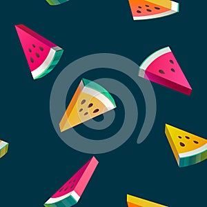 Watermelon seamless pattern. Fruit slices