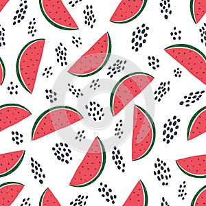 Watermelon seamless pattern on the white background