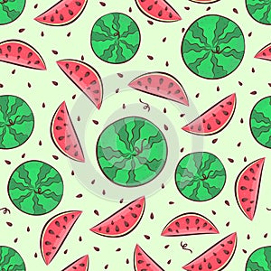 Watermelon seamless pattern with whole watermelon