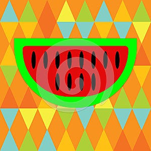 Watermelon on Seamless triangle geometric pattern vector. Concept of summer