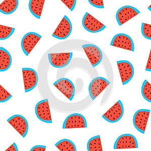Watermelon seamless vector pattern. Watermelons repeating background red blue white. Scandinavian style cute summer fruit surface