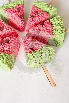 Watermelon shaped rice krispie treats
