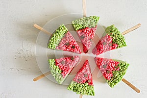 Watermelon shaped rice krispie treats