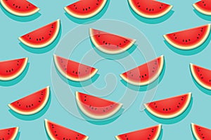 Watermelon slice on blue background.Summer time design banner.