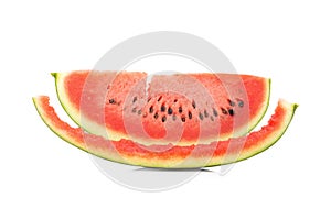 Watermelon slice eaten, isolated on white background