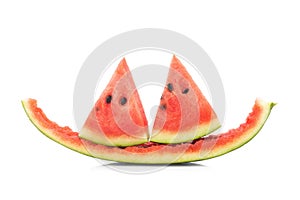 Watermelon slice eaten, isolated on white background