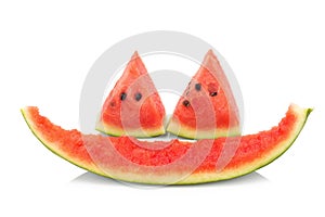 Watermelon slice eaten, isolated on white background