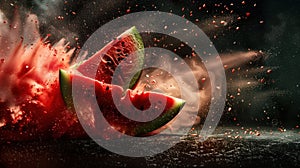 Watermelon Slice Exploding in Midair