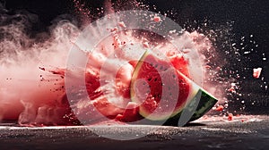 Watermelon Slice Exploding in Midair