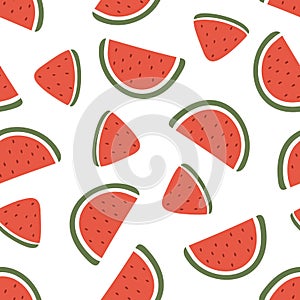 Watermelon slice seamless pattern on white background. Vector illustration
