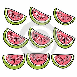 Watermelon slices arranged pattern handdrawn style ripe juicy summer refreshment. Fresh watermelon