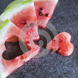 Watermelon slices with heart shape