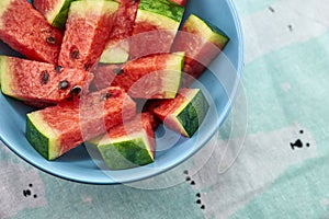 Watermelon slices on a plate in summertime
