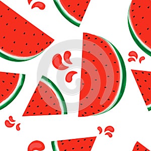 Watermelon slices seamless pattern.Juicy ripe, slices of watermelon. vector illustration in flat design. Vegan food. ECO