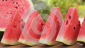 Watermelon slices on the table. Summer refreshment fruits