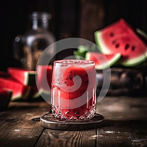 Watermelon Smoothie On Stone In Rustic Pub. Generative AI