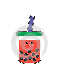 Watermelon Splash Boba Ice Drink Sticker Design