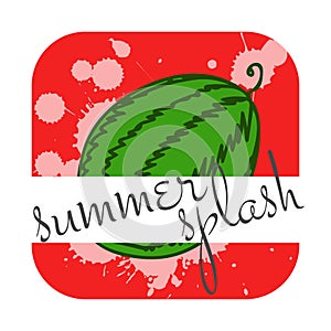 Watermelon with splashes and text