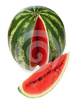 Watermelon, a staple food and natural fruit, is shown on a white background