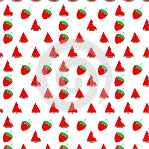 Watermelon and strawberry seamless pattern design on white background, vector illustration