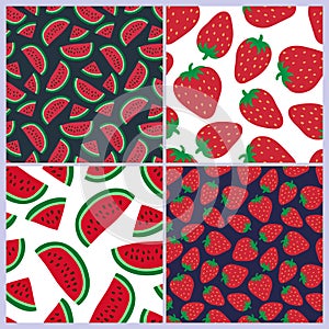 Watermelon and strawberry seamless pattern. Vector berries. Fashion design. Food print for dress, skirt