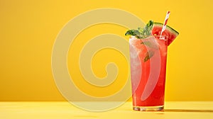watermelon summer cocktail with mint on yellow background photo