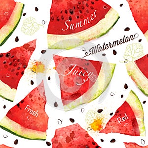 Watermelon vector seamles watercolor pattern photo