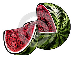 Watermelon Vintage Woodcut Engraved Style Drawing