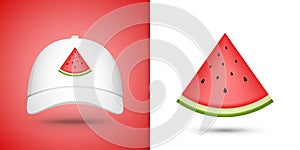 Watermelon on white baseball cap. Vector illustration