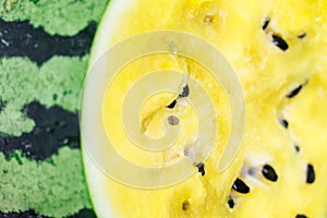 Watermelon yellow. Sliced watermelon. Close-up photo of sliced watermelon slices