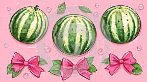Watermelons with Pink Bows on Pink Background
