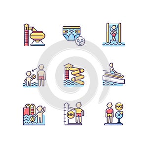 Waterpark RGB color icons set