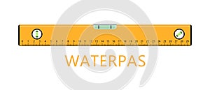 Waterpas, measurement instrument, measuring equipment. Made in cartoon flat style.