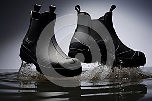 Waterproof Boots Defying Water Splash. Generative ai